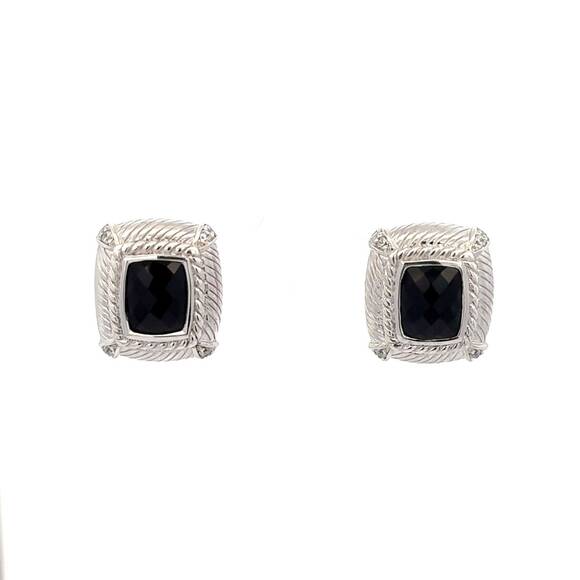 Judith Ripka  Black Onyx Square Earrings in Sterling Silver 925 - Picture 1 of 5